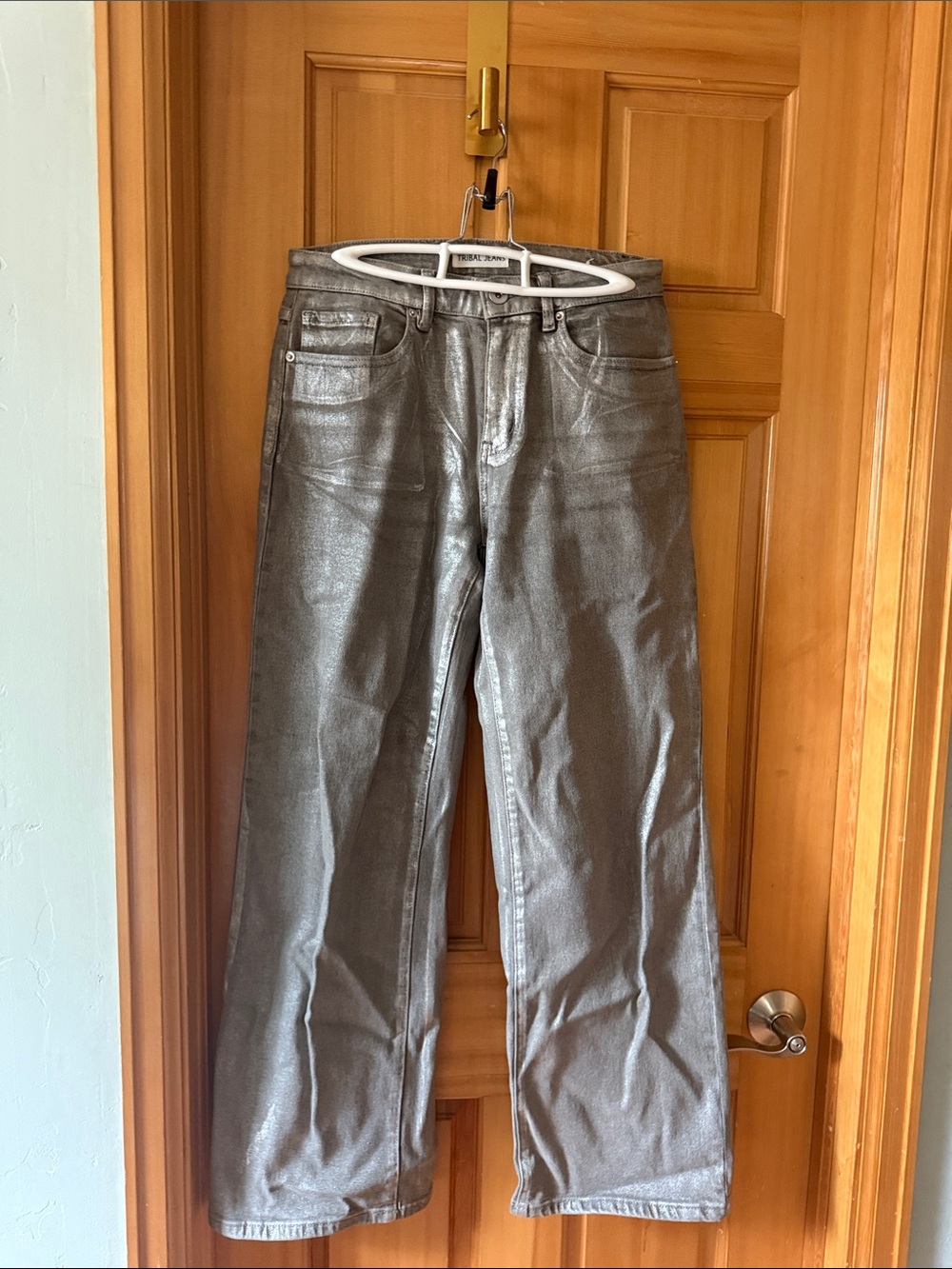 Tribal Silver Metallic Wide-Leg Jeans